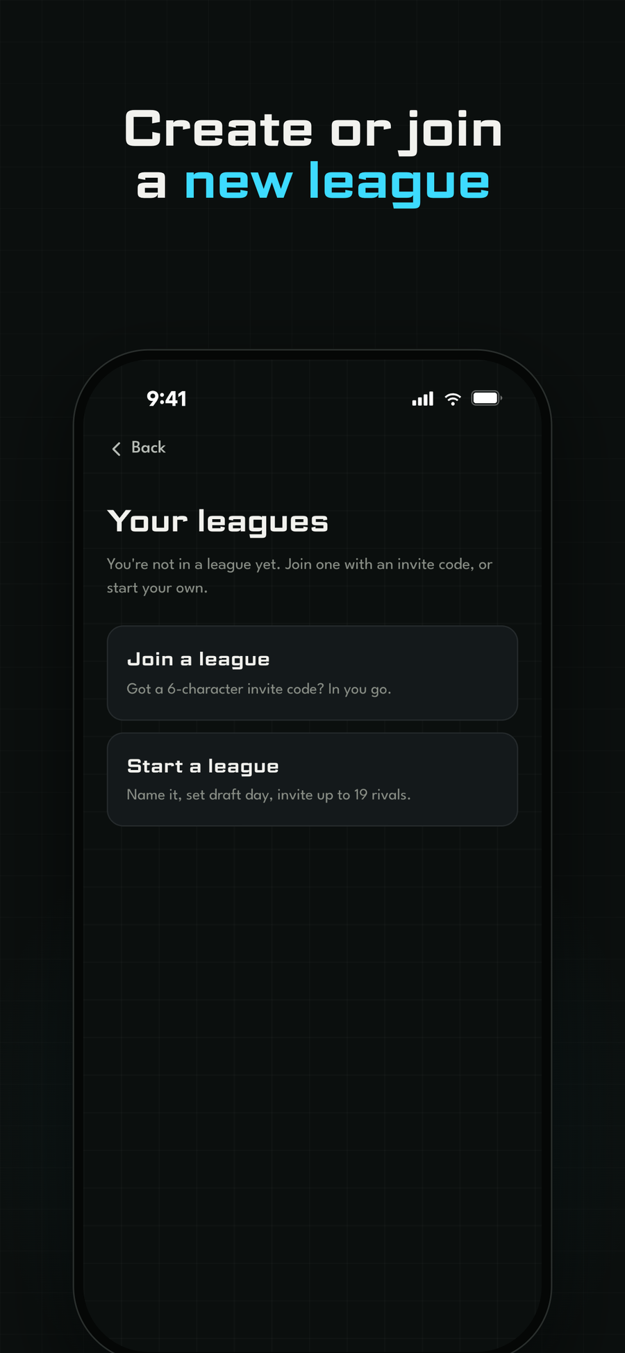 Join a league screen