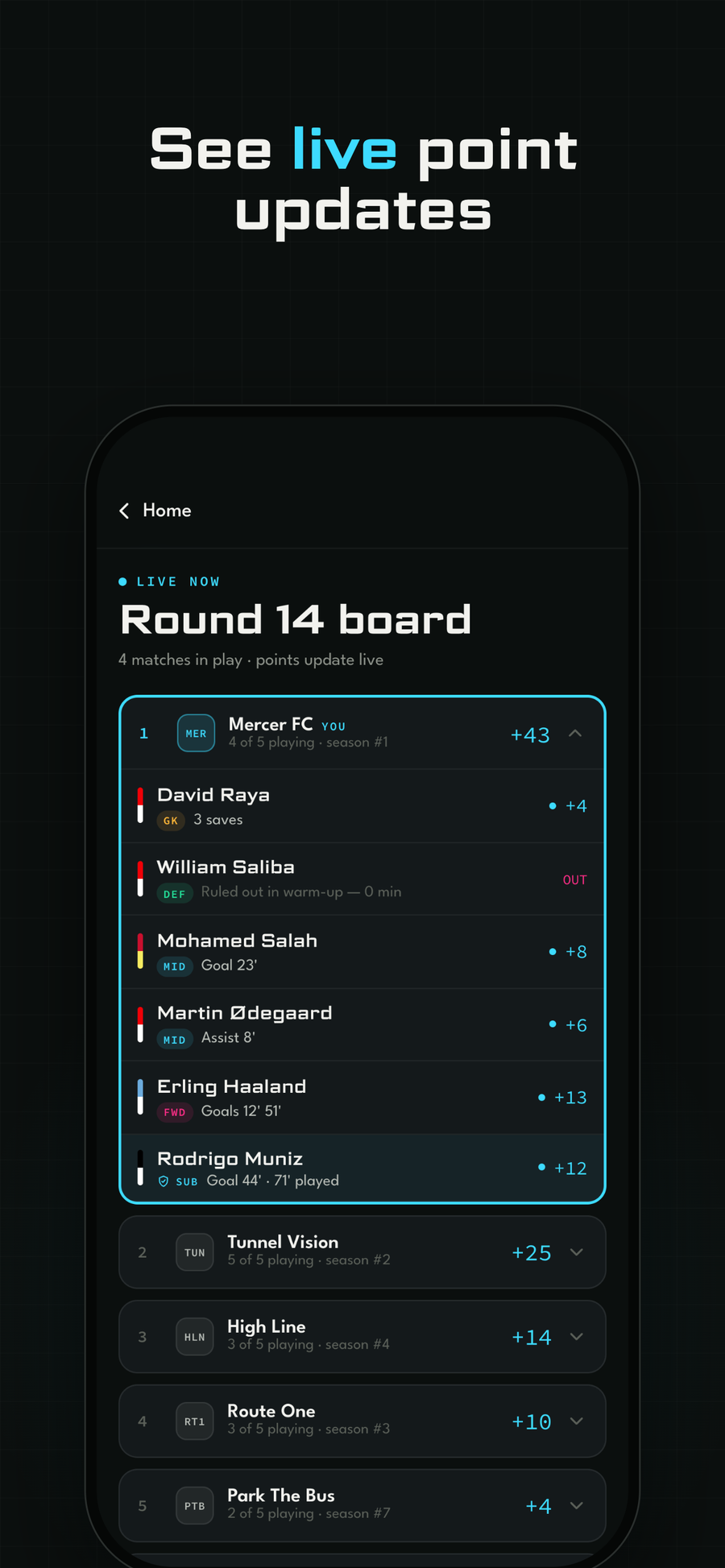 Live points screen