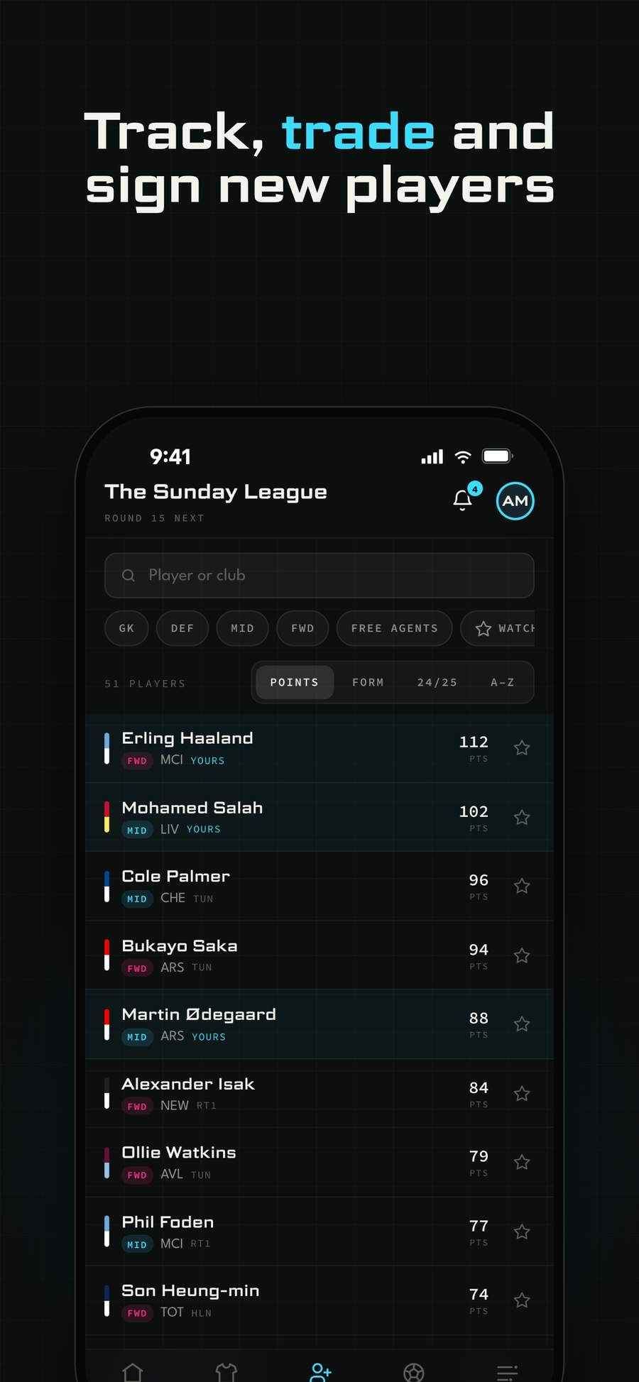 Player stats screen